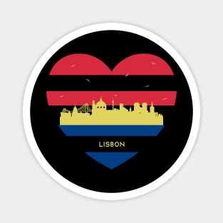 Portugal Skyline cityscape Heart Shape Birds Flying Lisbon Magnet